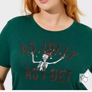 NWT TORRID Green Skeleton Christmas Lights Slub Knit Relaxed Fit Sleep Tee Size2